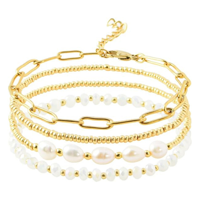 Women's Gift Bracelet Gold Rice Bead Set Special-Shaped Pearl Bracelet Four-In-One Paper Clip Chain Gravel Bracelet