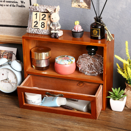 Multi-layer solid wood storage cabinet office dormitory desktop cosmetics sundry organizer multi-functional wooden cabinet with drawers