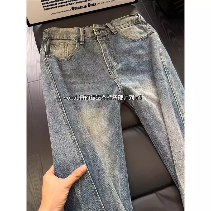 Men's jeans with a slanted cut, slimming effect, suitable for spring and autumn, casual flared pants, American style, CL, leg-lengthening, straight-leg pants, high street style Men's jeans with a slanted cut, slimming effect, suitable for spring and autumn, casual flared pants, American style, CL, leg-lengthening, straight-leg pants, high street style