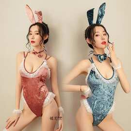 慕橙情趣内衣女丝绒可爱蕾丝免脱兔女郎性感制服诱惑镂空套装1150