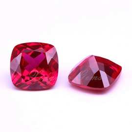 7A肥正方形红宝石裸石 垫形/枕形红刚玉 人造红宝石Ruby戒面裸钻
