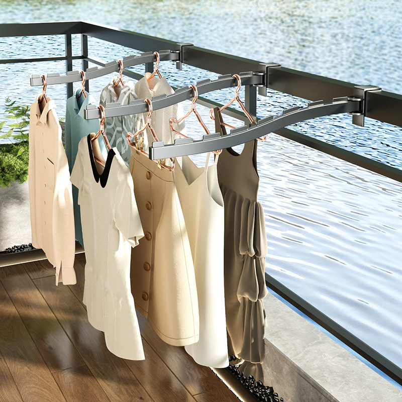 Folding Clothes Drying Rack, Telescopic Clothes Drying Rod, Balcony Window Outdoor Clothes Drying Rack, Household Simple Clothes Hanging Rod Artifact