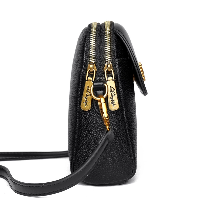 Кожаная сумка-на-одном плечe (shoulder bag) для телефона, стильная компактная crossbody в черном или хаки, вес 0.275 кг