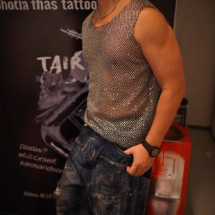 Men's Casual Hollow Sexy Vest Cross-Border Men's Summer Sequin Flashing Woven Mesh Sleeveless Vest Top for Men