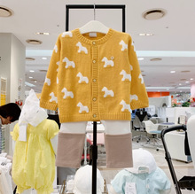 潮韩版秋季新款儿童针织开衫外套打底裤两件套装MS381702一件代发
