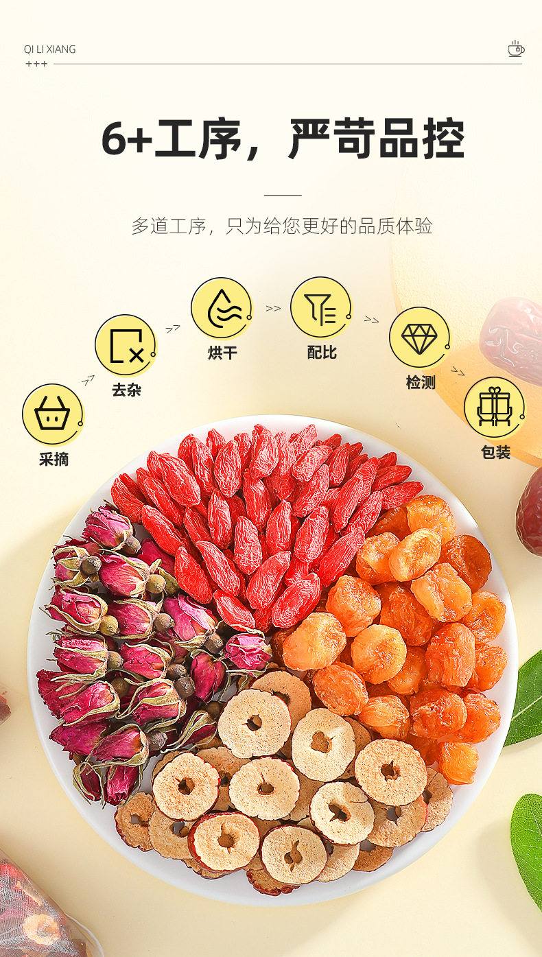 Guiyuan Hongzao Gouqi Rose Tea 60g Dried Longan Red Date Goji Rose Bud Blend specifications