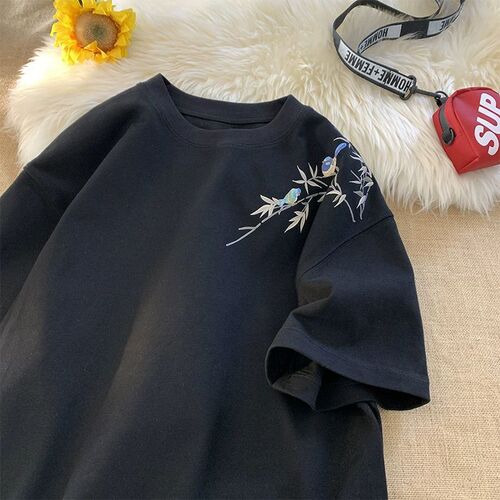 New Chinese-style heavy short-sleeved t-shirt men's summer fashion brand new pure cotton clothes, national style loose half-sleeve t-shirt