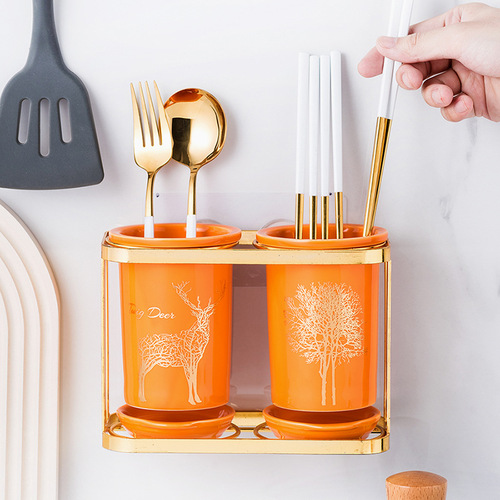 Light luxury chopstick basket ceramic chopstick tube kitchen chopstick spoon storage box bucket drain chopstick cage household storage rack