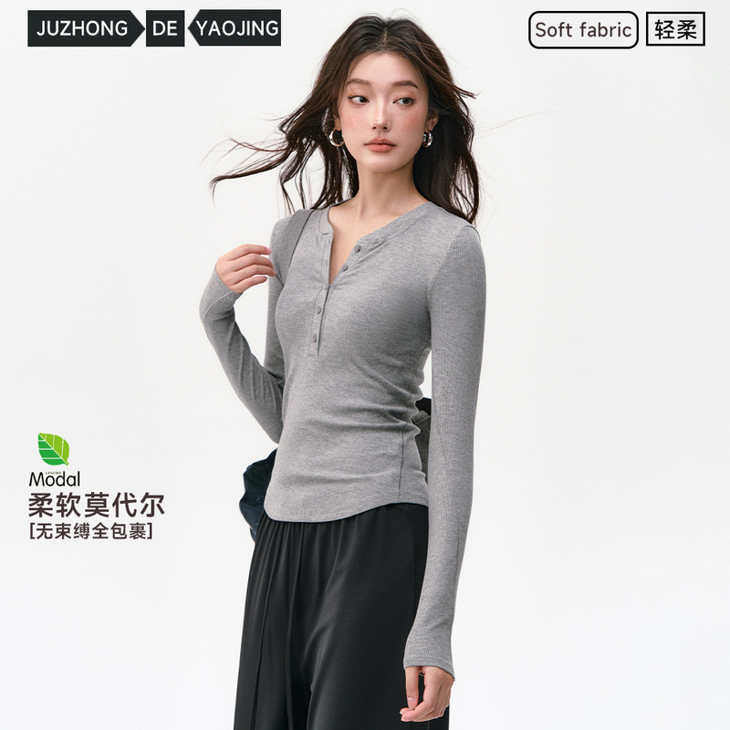 Yoga Clothes for Women Autumn New Style Henry Collar Slim Gray Sports Tops Running Pilates Training Clothes Fitness Long Sleeves