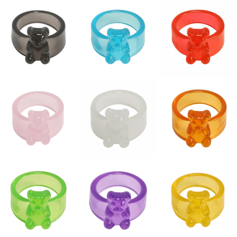 Europe and the United States cross-border hot bear ring Korean INS style transparent candy color ring girl style acrylic jewelry
