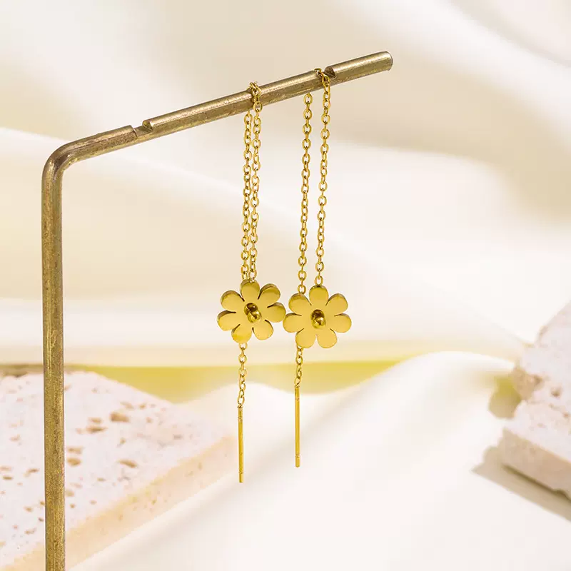 日韩简约耳环钛钢不掉色耳钉小雏菊耳线韩国气质冷淡风网红耳饰品