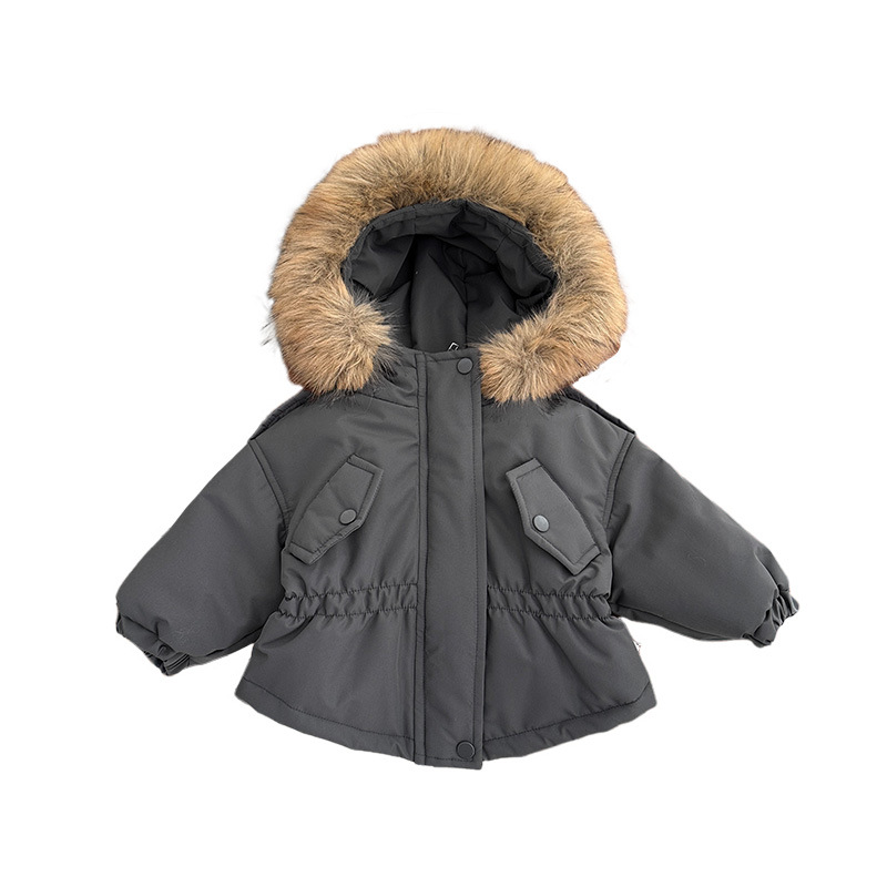 Niños invierno parker ropa de algodón bebé moda algodón intercalado grueso con capuzas chaqueta de algodón de cuello de lana para bebés chaqueta caliente a prueba de viento