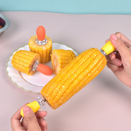 Stainless steel ABS corn fork BBQ corn needle pair of fruit forks for eating corn, non-stick fruit picks barbecue fork