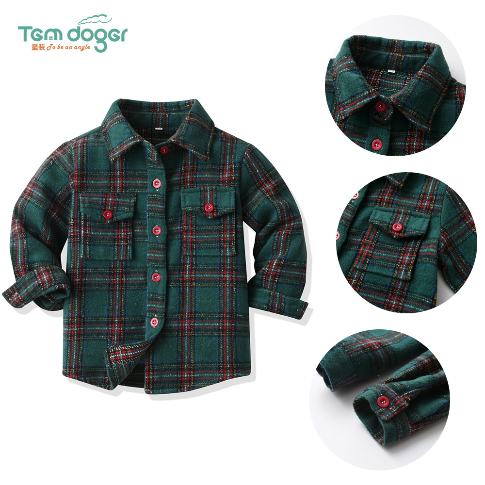 Camisas a cuadros para niños, camisas con solapa para bebés, nuevos abrigos de lana de manga larga, abrigos de moda, cardigans de otoño