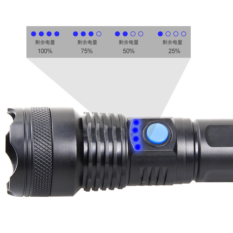 Linterna de plástico con luz fuerte y enfoque fijo LED al aire libre carga USB doméstica pantalla de energía portátil pequeña linterna