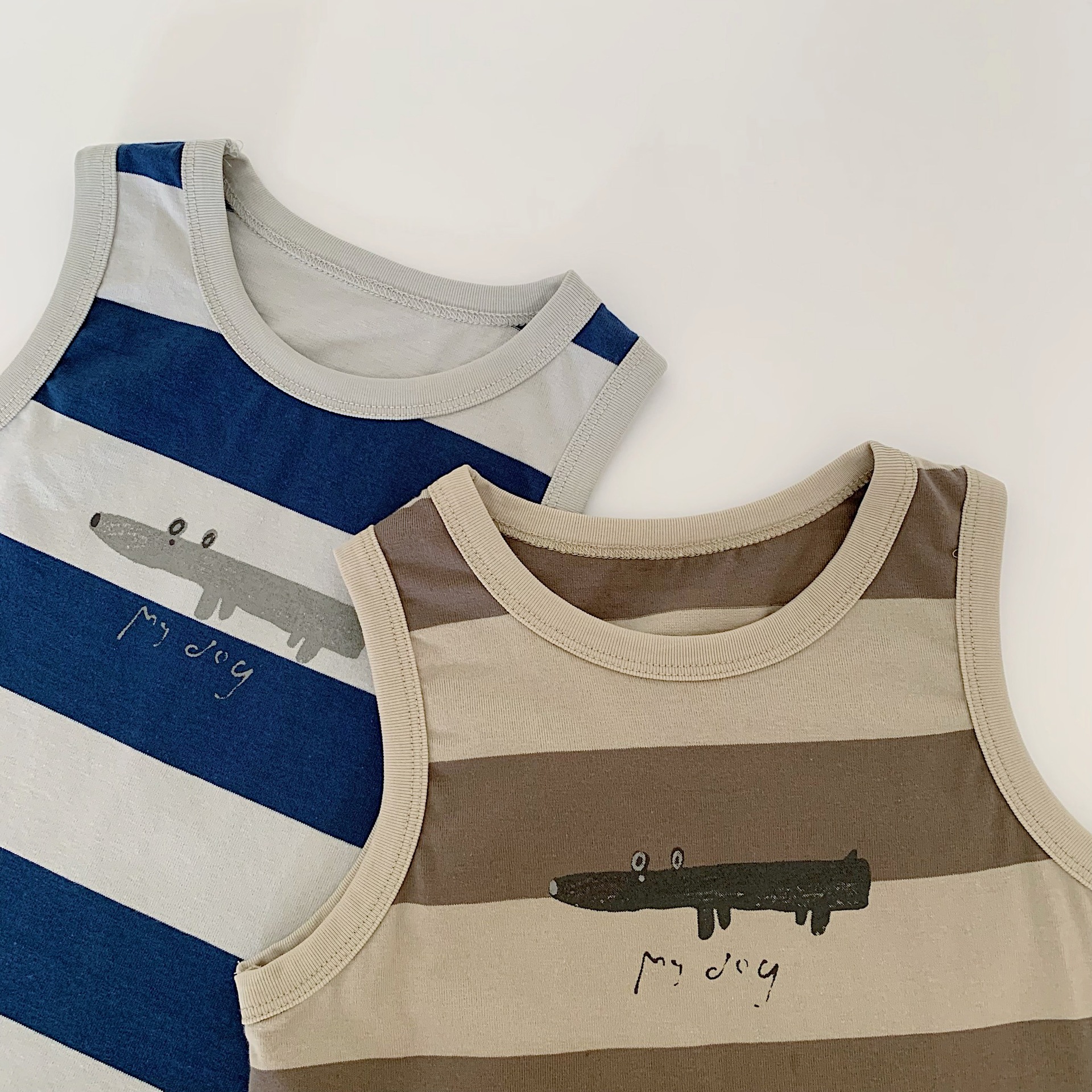 Chaleco sin mangas para niños Maibao 2025 verano nuevo estilo coreano para niños y niñas a rayas de estilo occidental camiseta de todo fósforo de manga corta marea