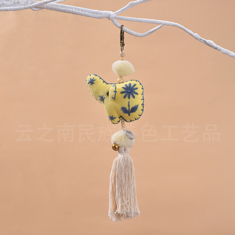 东南亚泰国手工布艺大象小象钥匙扣特色民族风流苏包挂挂件挂饰|undefined