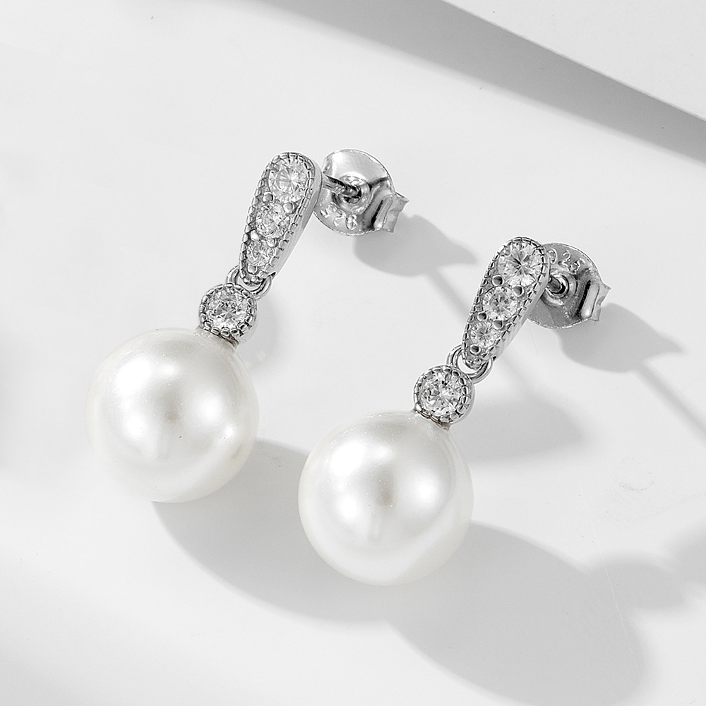 S925 de plata incrustado de diamantes de alto grado aretes de perlas de nicho femenino diseño de cercanías OL simple pendientes geométricos pendientes