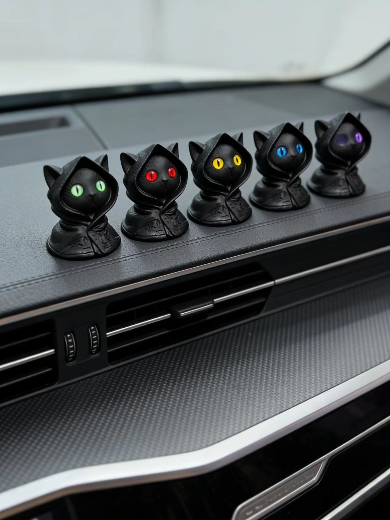 Super Cute Cat Car Ornaments, High-Quality Dark Night Black Cat Decorations for Car Dashboard and Rear