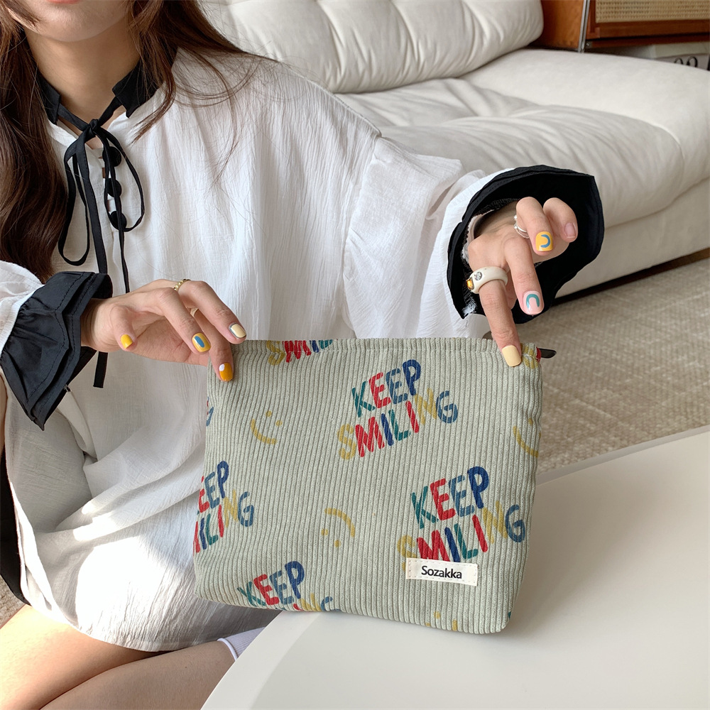 38181 New 2023 Corduroy cosmetic Bag, Letter smiley face storage, washroom clutch, Mobile phone wallet, Pen case undefined