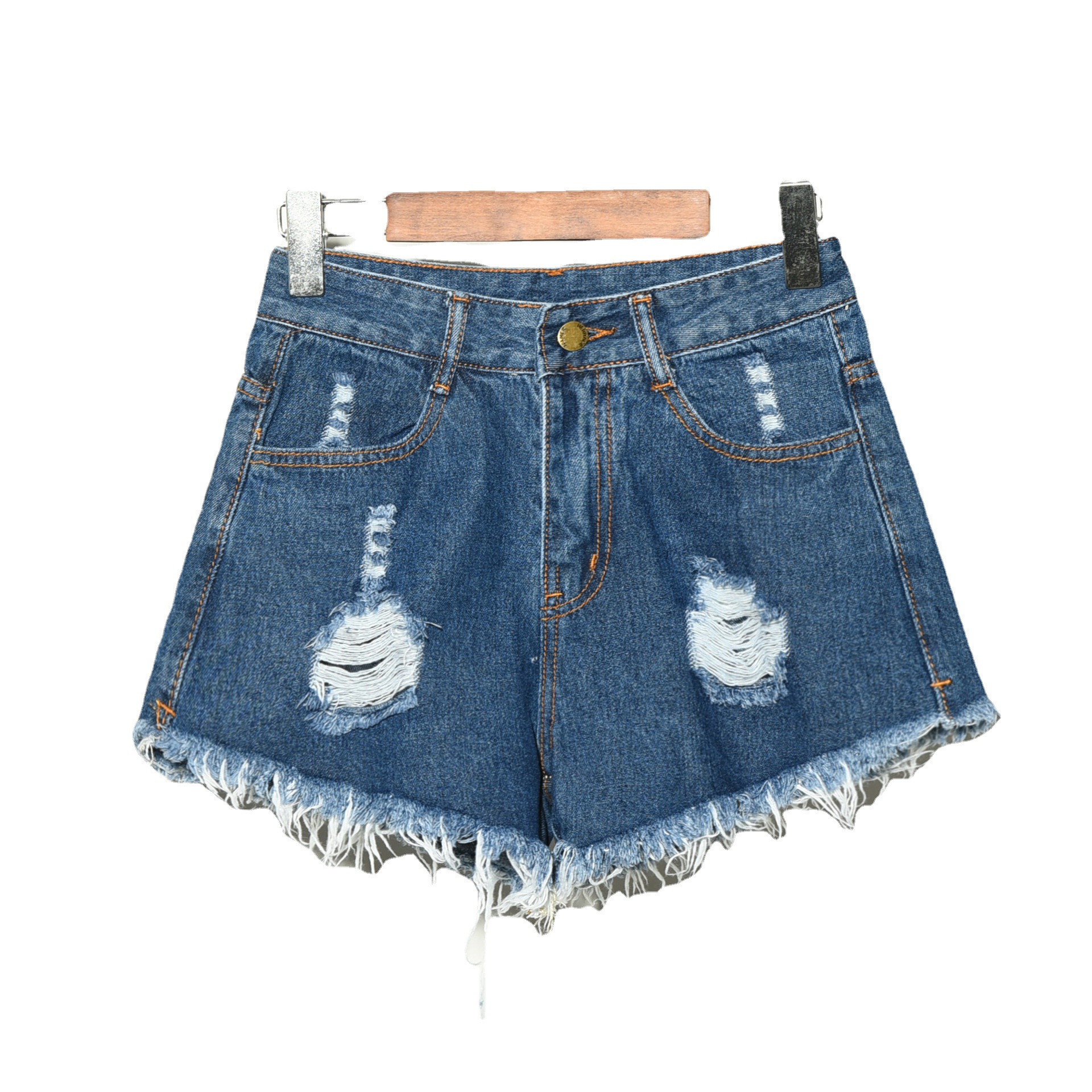 Summer Korean Style Plus Size Women's Denim Shorts Ripped Fit Stretch Casual High Waist Mid-Length Shorts_voghion.com