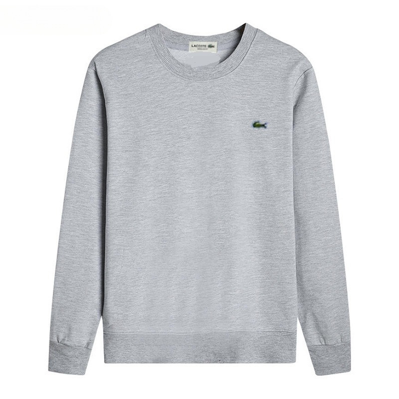 Men's pure cotton crew-neck sweatshirt with crocodile embroidery, long-sleeved base layer for autumn and winter, casual crew-neck sweatshirt