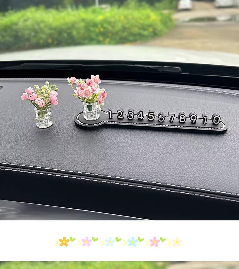 New vase car temporary parking plate mobile car phone number plate car creative high-grade car interior ornaments