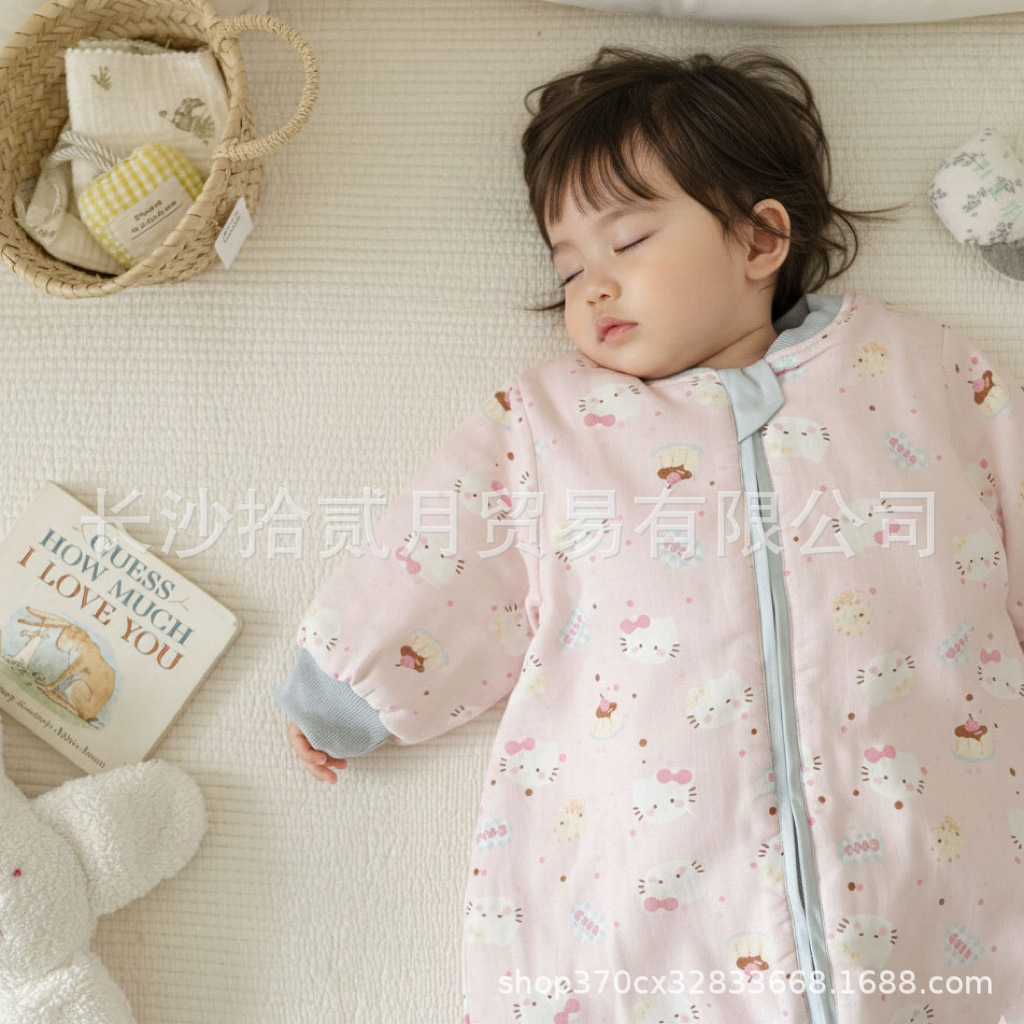 Baby Autumn and Winter Constant Temperature Double Zipper Split-Leg Sleeping Bag Korean Style Super Cute Baby Quilted Cartoon Warm Anti-Kick Quilt