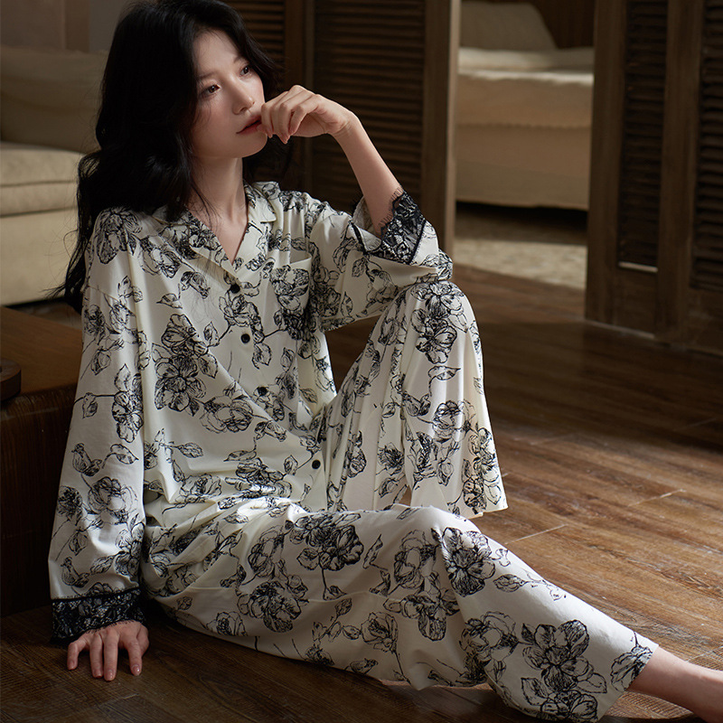莫代尔高档时尚睡衣女士春秋长袖开衫轻奢设计感家居服纯色可外穿|undefined