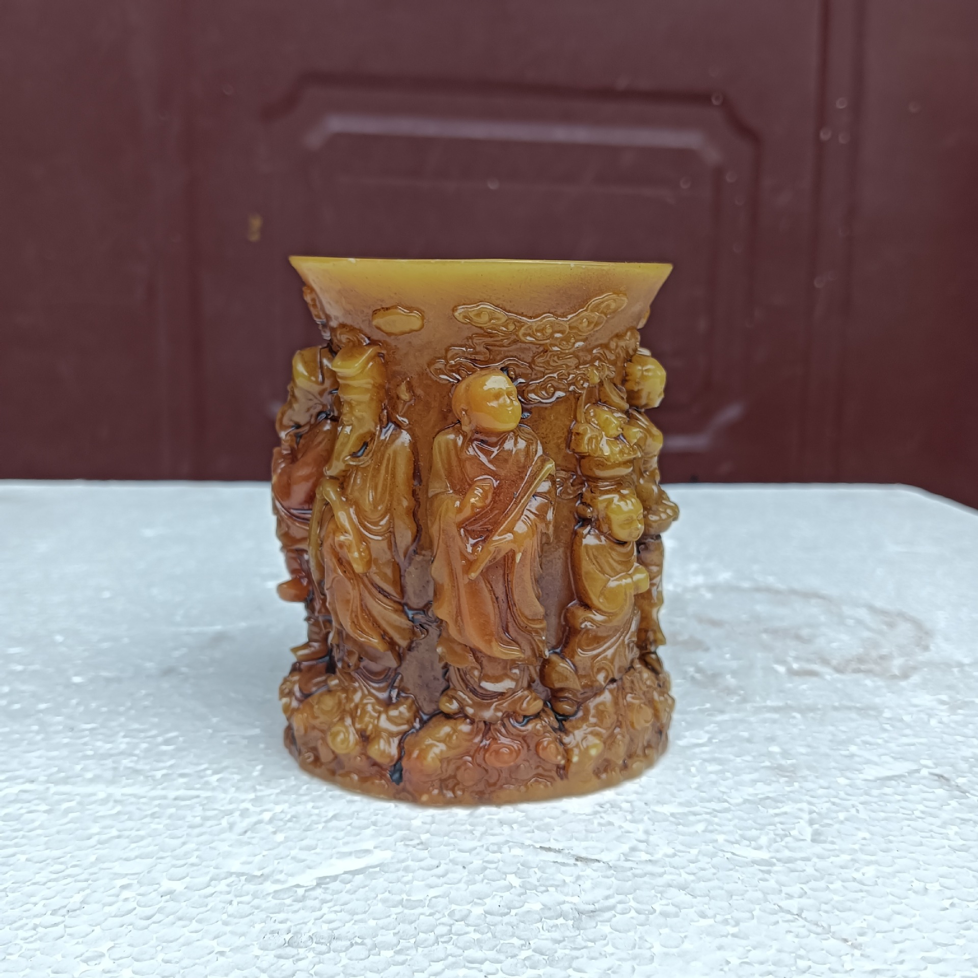 批发仿古树脂八仙过海笔筒书房家居摆件仿寿山石八仙笔筒工艺品