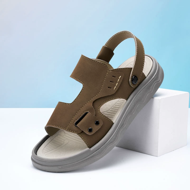 Летние кожаные сандалии для мужчин, походная обувь большого размера, универсальные тапочки на мягкой подошве для верхней одежды, повседневная пляжная обувь для вождения на толстой подошве для мужчин.