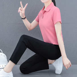 冰丝运动套装女夏季薄款2022年新款时尚跑步短袖长裤休闲装两件套