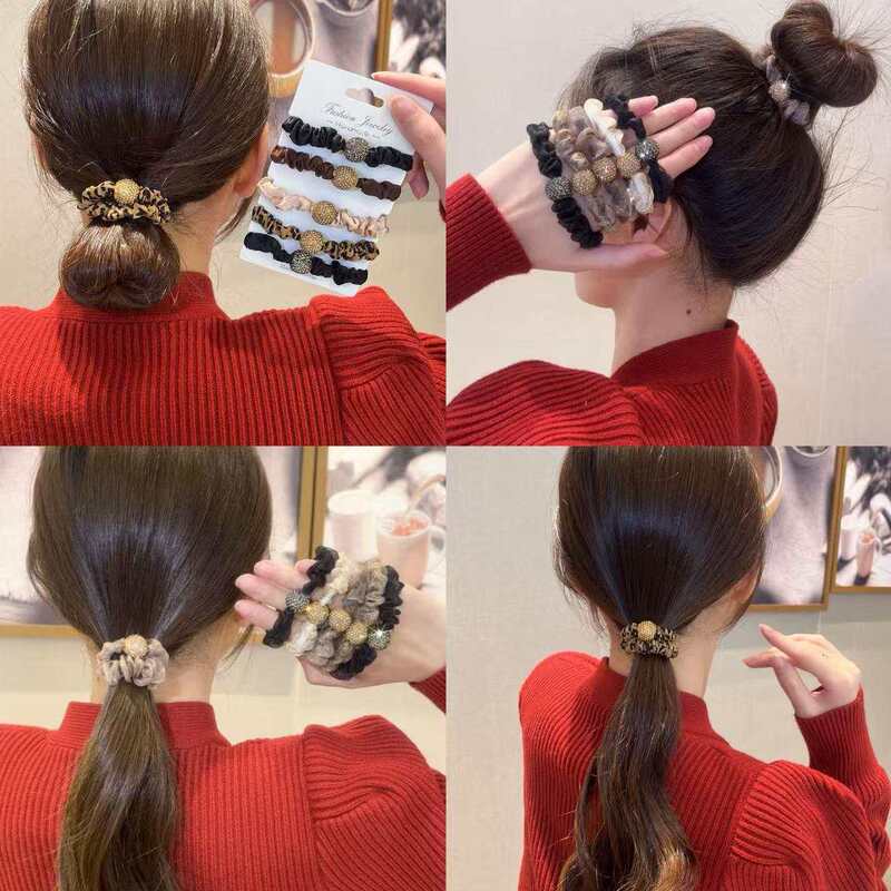 ヨーロッパとアメリカのヒョウ柄ヘアバンド5個パック、高級ラインストーンヘアバンド、ヘアゴム、女性用ヘアアクセサリー|undefined