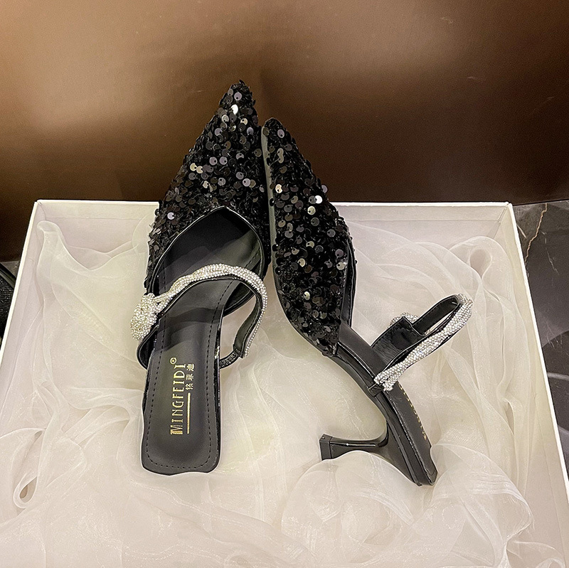 2025 nuevo estilo de verano con sandalias y zapatillas de tacón alto de tacón de aguja de diamantes de imitación image 7