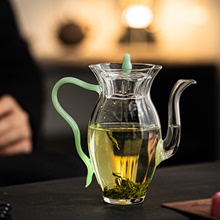 手執高硼硅冷泡小花茶綠茶壺復古仿宋煮耐熱玻璃茶具泡茶器水仙壺