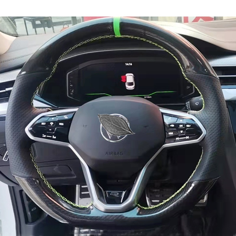 Cubierta del volante Lingdu costura a mano Passat Mai Sagitar CC Tiguan L Golf Tu Yue X Ang de cuero fibra carbono