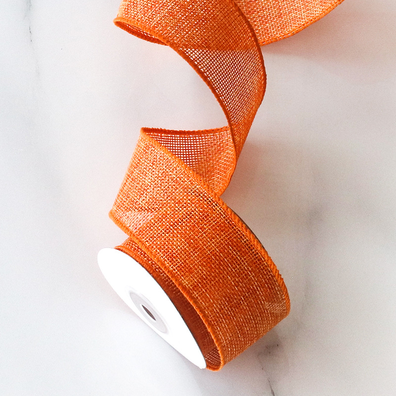 Color de imitación de lino cinta de alambre de hierro borde que forma rollo de lino decoración de navidad diy cinta hecha a mano de lino en bruto color de lino 4cm