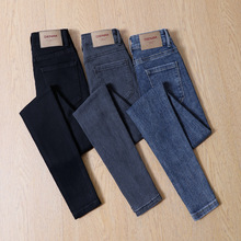 高腰牛仔裤女春秋新款黑色修身紧身显瘦九分弹力小脚裤子爆款