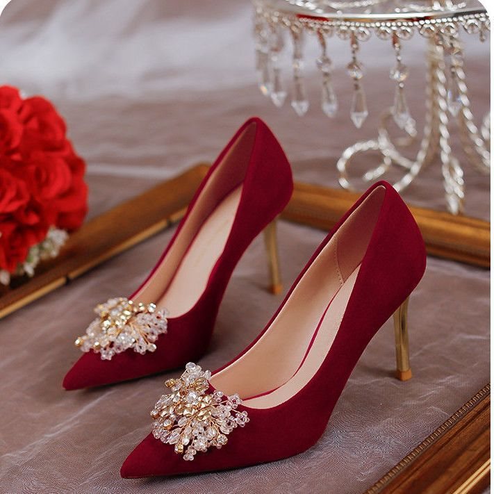 Wedding Shoes, Bride's Shoes, Red Stiletto Heels, New Summer Style for Women, Comfortable for the Feet, Suitable for Toasting, Chinese Style Xiuhe Clothing, Wedding Shoes, Others