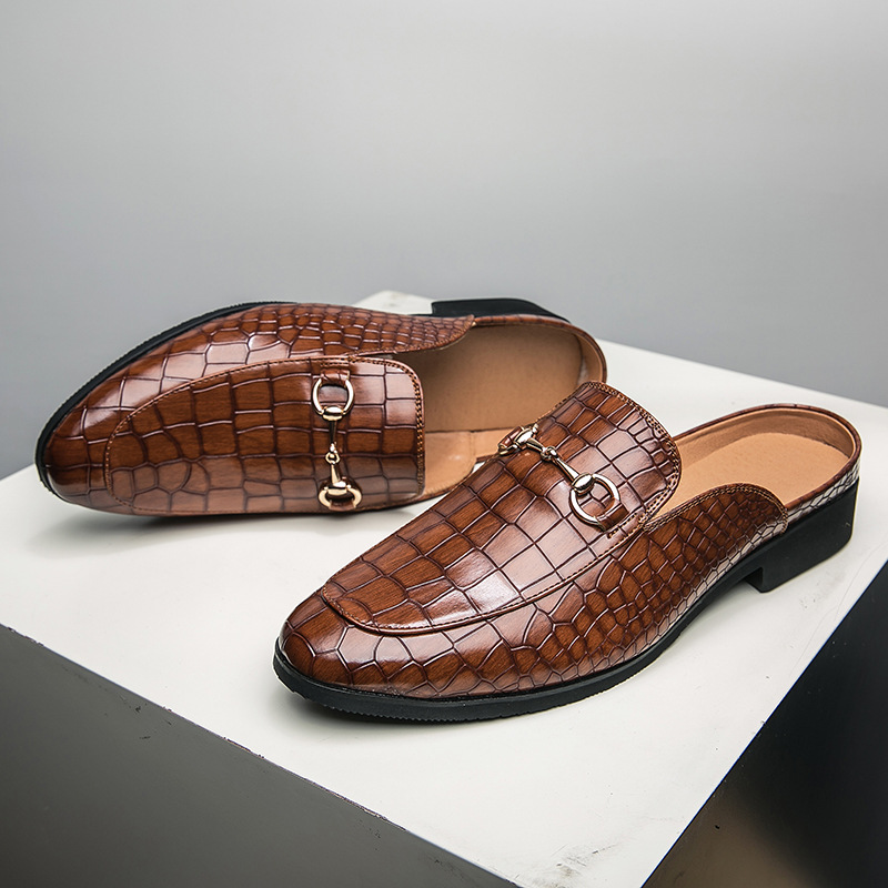 Crocodile leather toe capless half slipp...