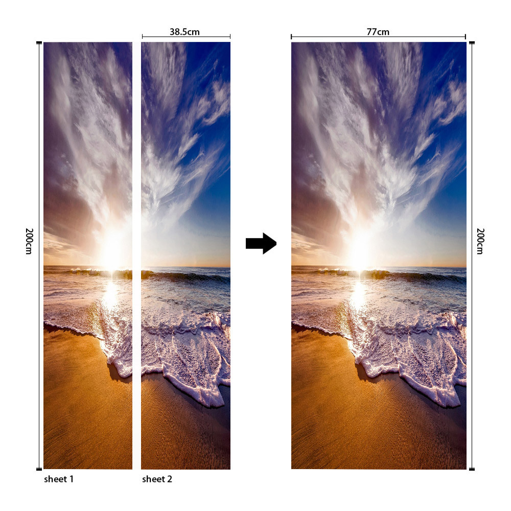 Pegatinas para puertas 3D respetuosas con el medio ambiente, autoadhesivos, fabricantes de origen al por mayor, patrones populares transfronterizos de alta definición, adhesivos para puertas impermeables, a prueba de aceite y antiincrustantes