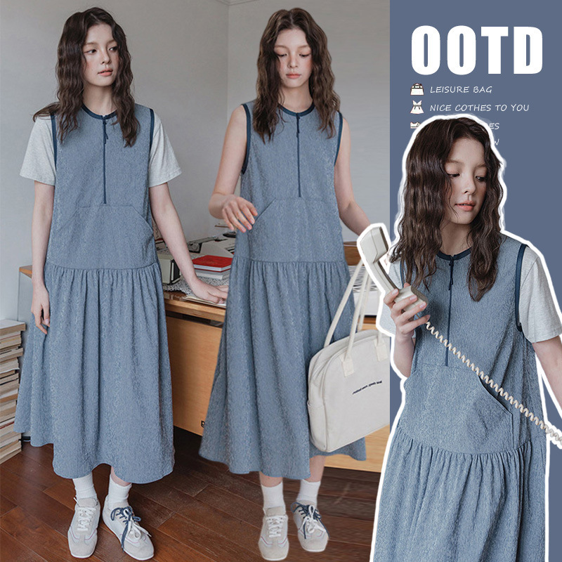 2026 New Style for Pregnant Women, Lazy Style Thin Blue Striped Sleeveless Tank Dress 2026 New Style for Pregnant Women, Lazy Style Thin Blue Striped Sleeveless Tank Dress