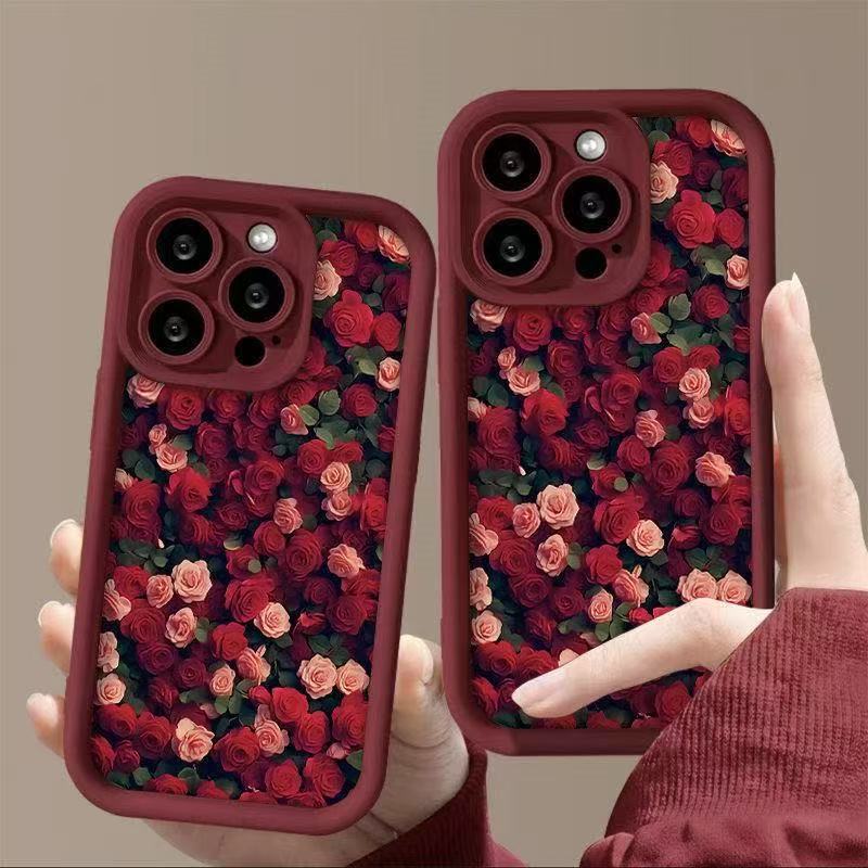 Full Screen Red Roses Suitable for iPhone 17 Pro Phone Case 16 Apple 15/14 Japanese and Korean Style 13 Pro Max New Model 12