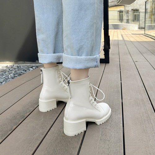 Short boots for women 2024 new autumn and winter thick heel Martin boots British slim boots women's thick sole lace short boots women's boots