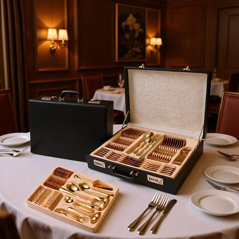 Russian Spot Stainless Steel Tableware Set 84-Piece Set Service Utensils Golden Cake Spatula Fork Spoon Gift Box Russian Spot Stainless Steel Tableware Set 84-Piece Set Service Utensils Golden Cake Spatula Fork Spoon Gift Box