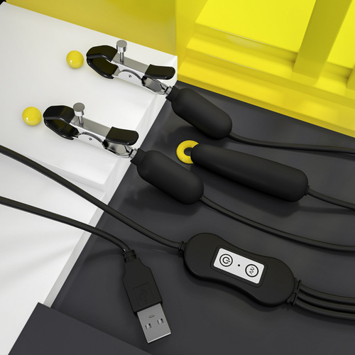 Moonuo frosted USB double breasts clitoris three-point backcourt vibrating egg breast clamp vibrating chest massage female masturbation device