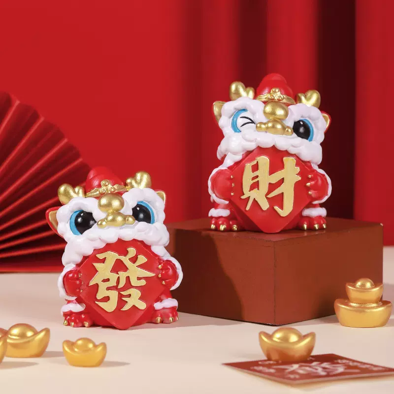 可爱舞龙树脂小摆件卡通醒狮桌面装饰品摆件麒麟手办公仔礼 物摆
