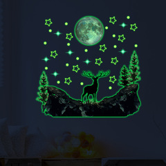 外貿山頂麋鹿夜光貼月球星星熒光貼紙臥室宿舍書房裝飾畫批發自粘