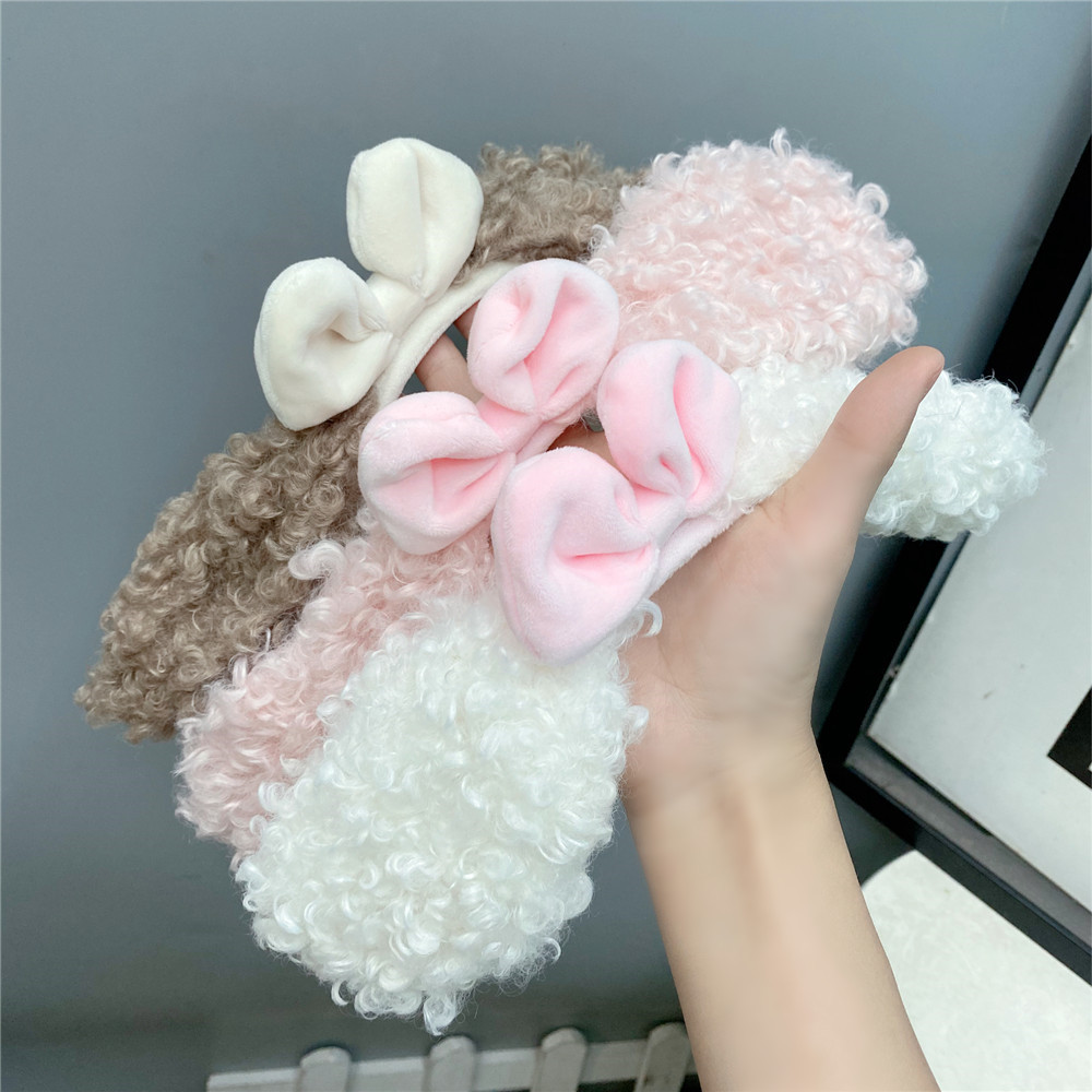 Cute Little Sheep Ears Hairband Plush Bowknot Sweet Lamb Headband Women Wholesale display picture 2