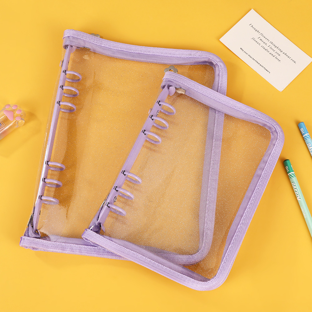 A5A6グリッターリーフリングバインダー、透明カードブック、ジッパー付きリーフリング手帳、ロゴ・パターン印刷カードアルバム収納ブック